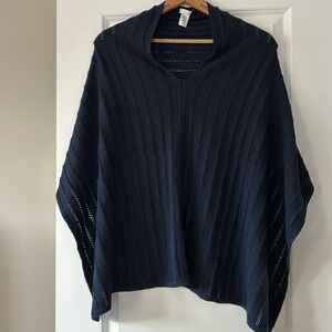 J Jill Ribbed V-Neck Silk-Blend Poncho/ Shrug / Wrap Navy Blue OS